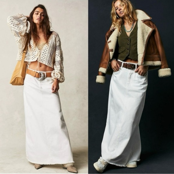 Free People Come As You Are Denim Maxi Skirt in White Size 2 NWT - Picture 1 of 17